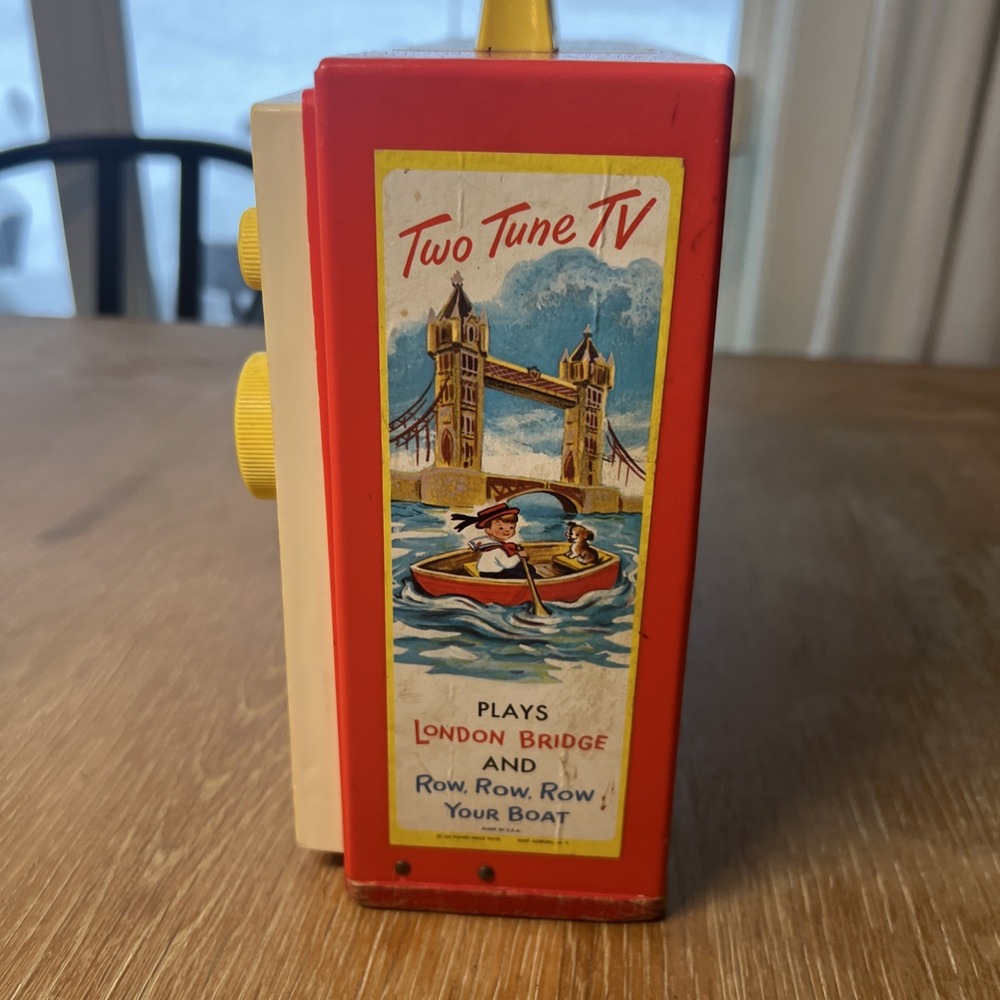 VTG 1966 FISHER PRICE TWO TUNE MUSIC BOX TV #114 LONDON BRIDGE/ROW‎ ROW WORKS - Picture 4 of 6